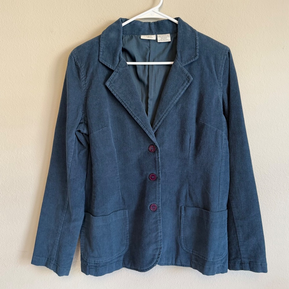 Corduroy Blazer Jacket Medium Blue Teal Academia Preppy Fall Layer Y2K Preppy